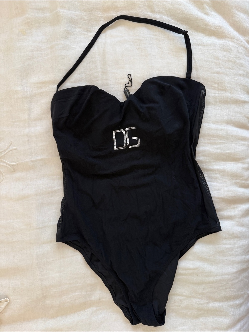 Vintage Dolce & Gabbana Black One-Piece with Rhinestone 'DG' Detail
